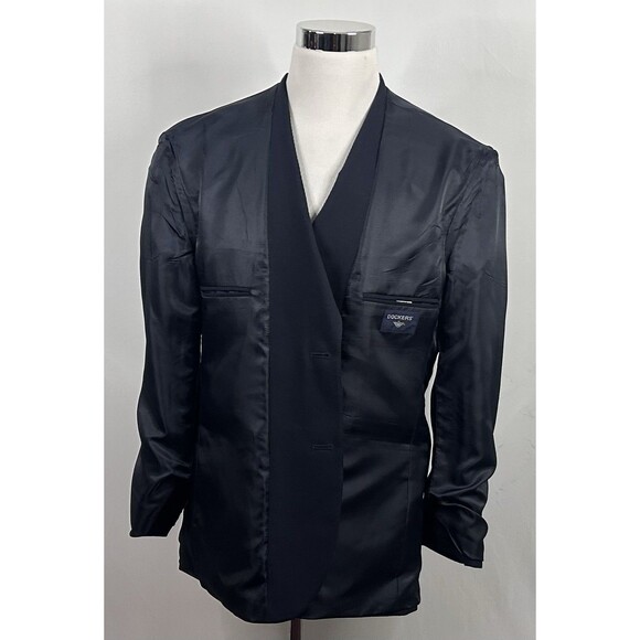 Dockers 42R Blazer Worsted Wool Blend Navy Blue Pewter Two Button Lined Vented - Picture 7 of 8